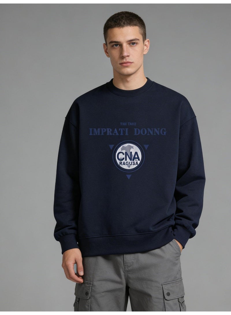 "Imprati Donng" vintage logo Oversized T-neck Sweater | Pullover with "CNA· ragusa" print - Image 1